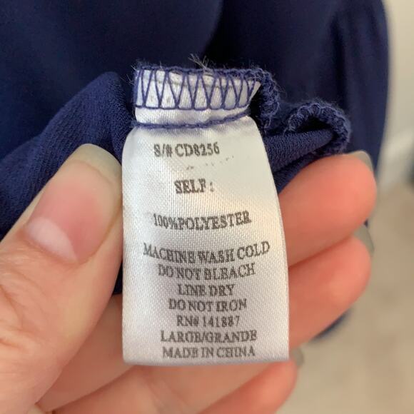 TCEC Navy Bell Sleeve V Neck Pullover Mini Dress Sz L - Picture 5 of 7